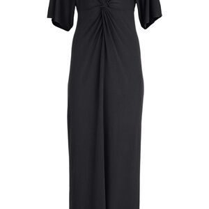 VENUS Black Ruched Maxi Dress V-Neck Flutter Sleeves